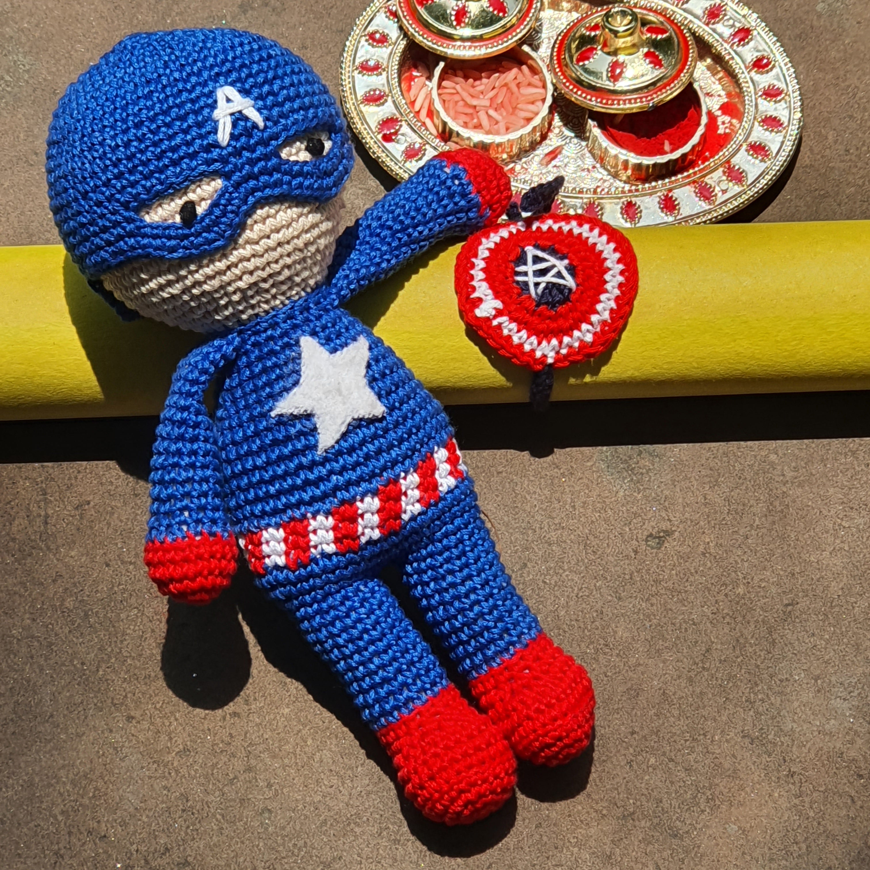 Dependable Captain America !! hand toy with a Logo Rakhi Band