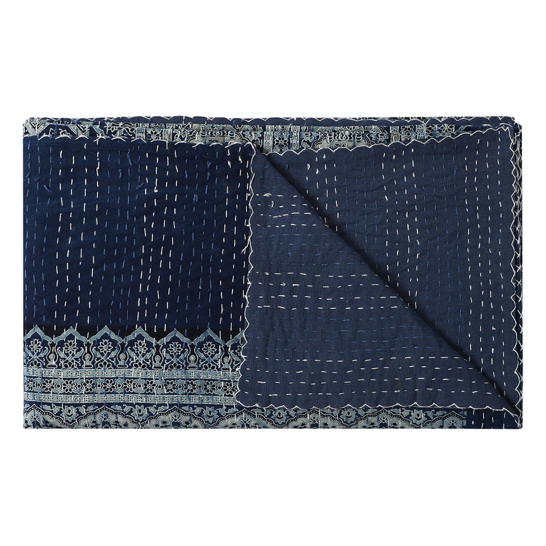 Bluebell – Ajrakh Hand Block Printed Kantha Bedcover