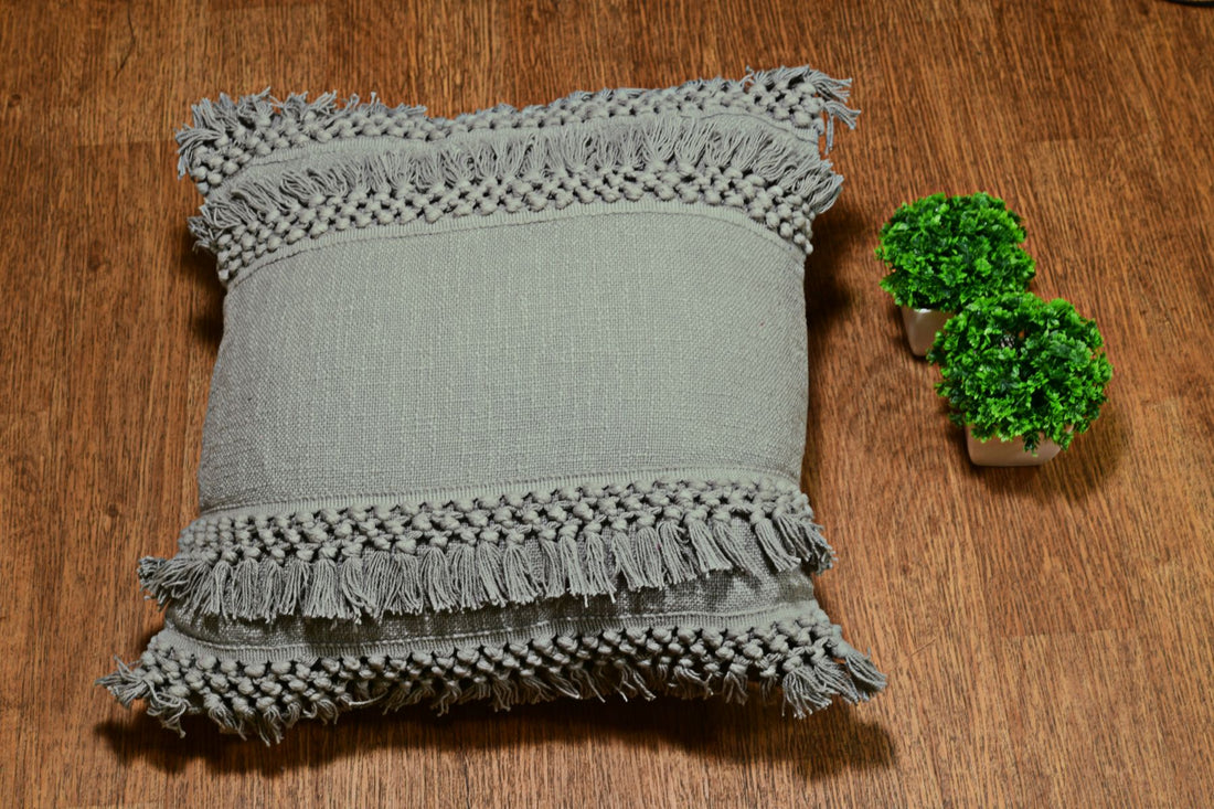 Blushing Fringes Pillow - 100% Cotton Slub with Decorative Fringes