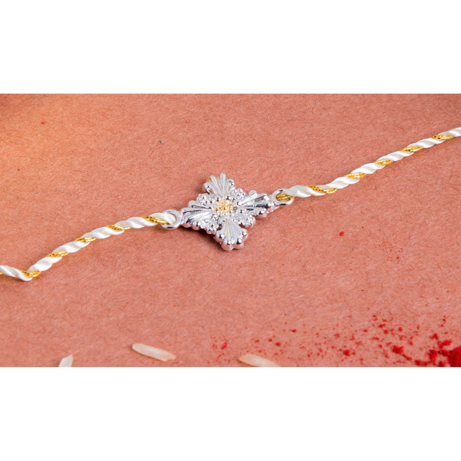 Surya - Silver Rakhi 999 Silver Guranteed Elegant Rakhi with Roli and Chawal 1 Pc