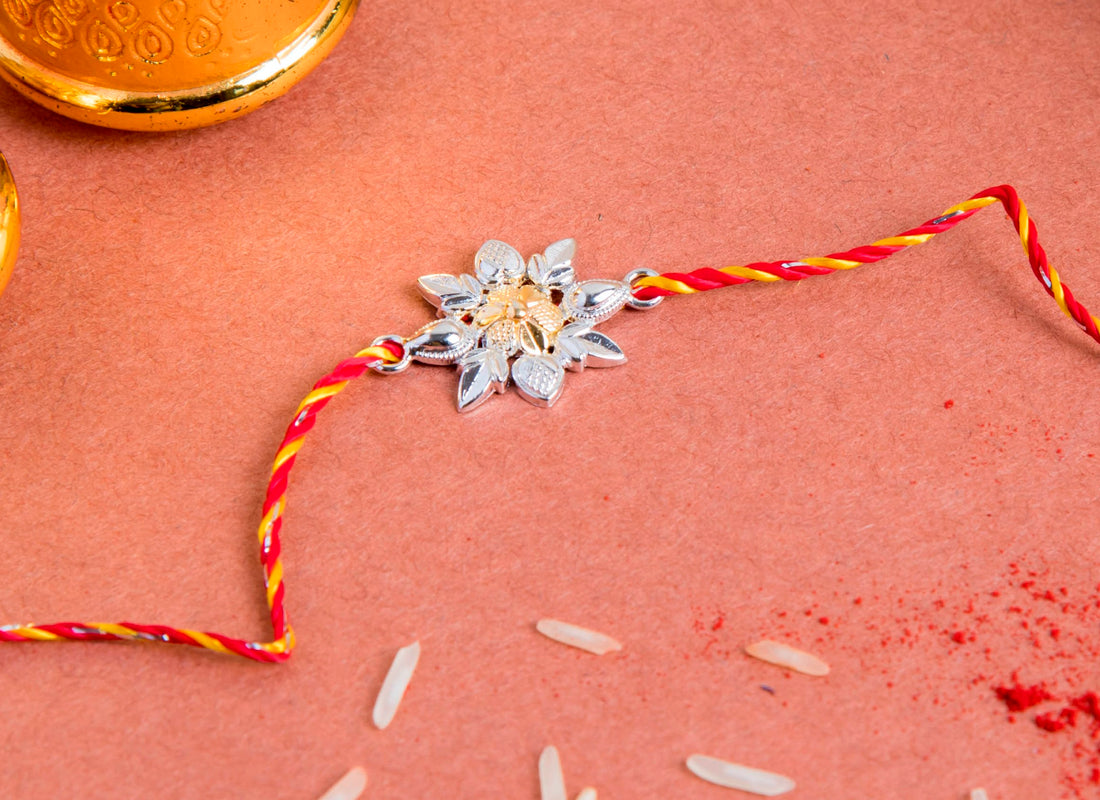 Gadkar - Silver Rakhi 999 Silver Guranteed Elegant Rakhi with Roli and Chawal 1 Pc