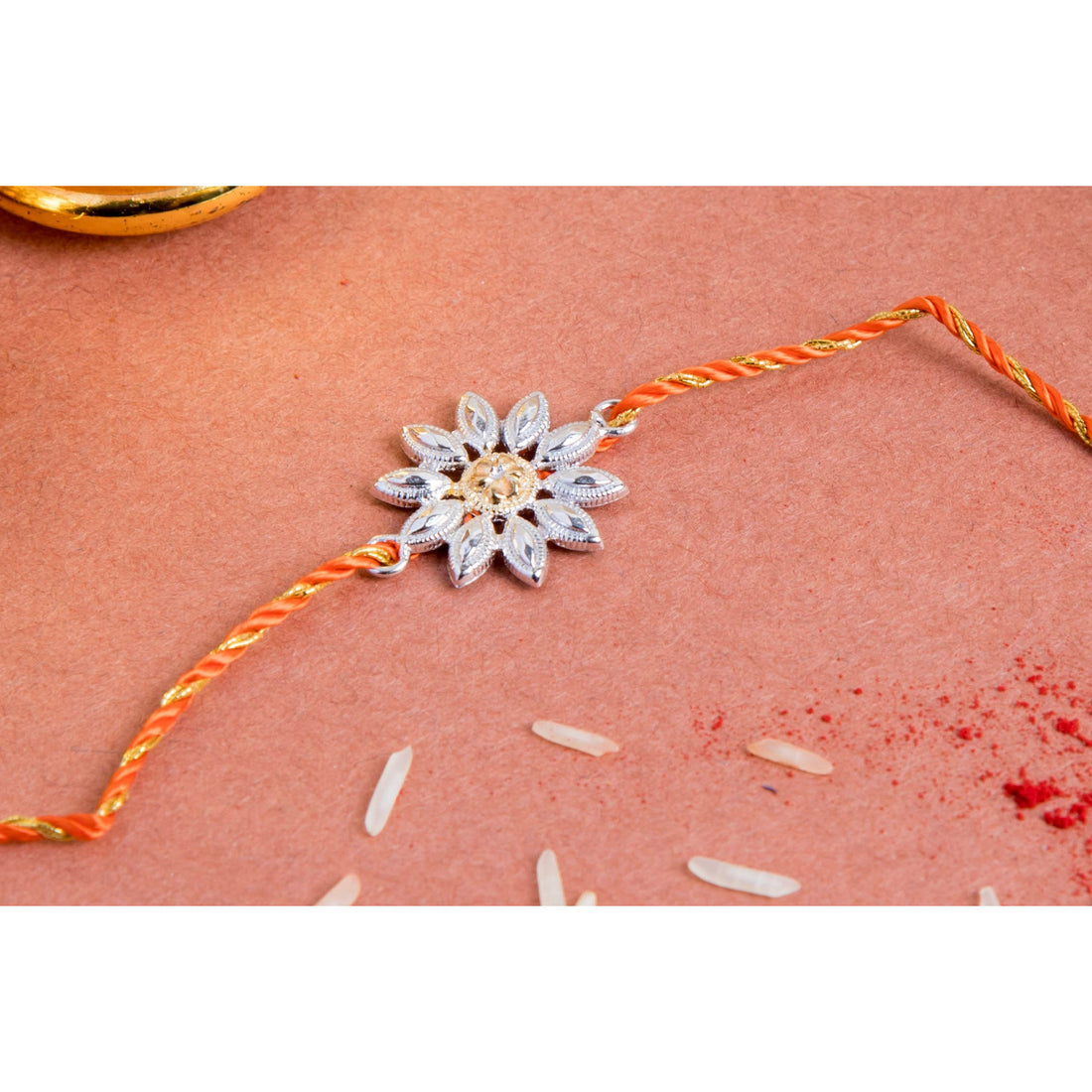 Rathi - Silver Rakhi 999 Silver Guranteed Elegant Rakhi with Roli and Chawal 1 Pc