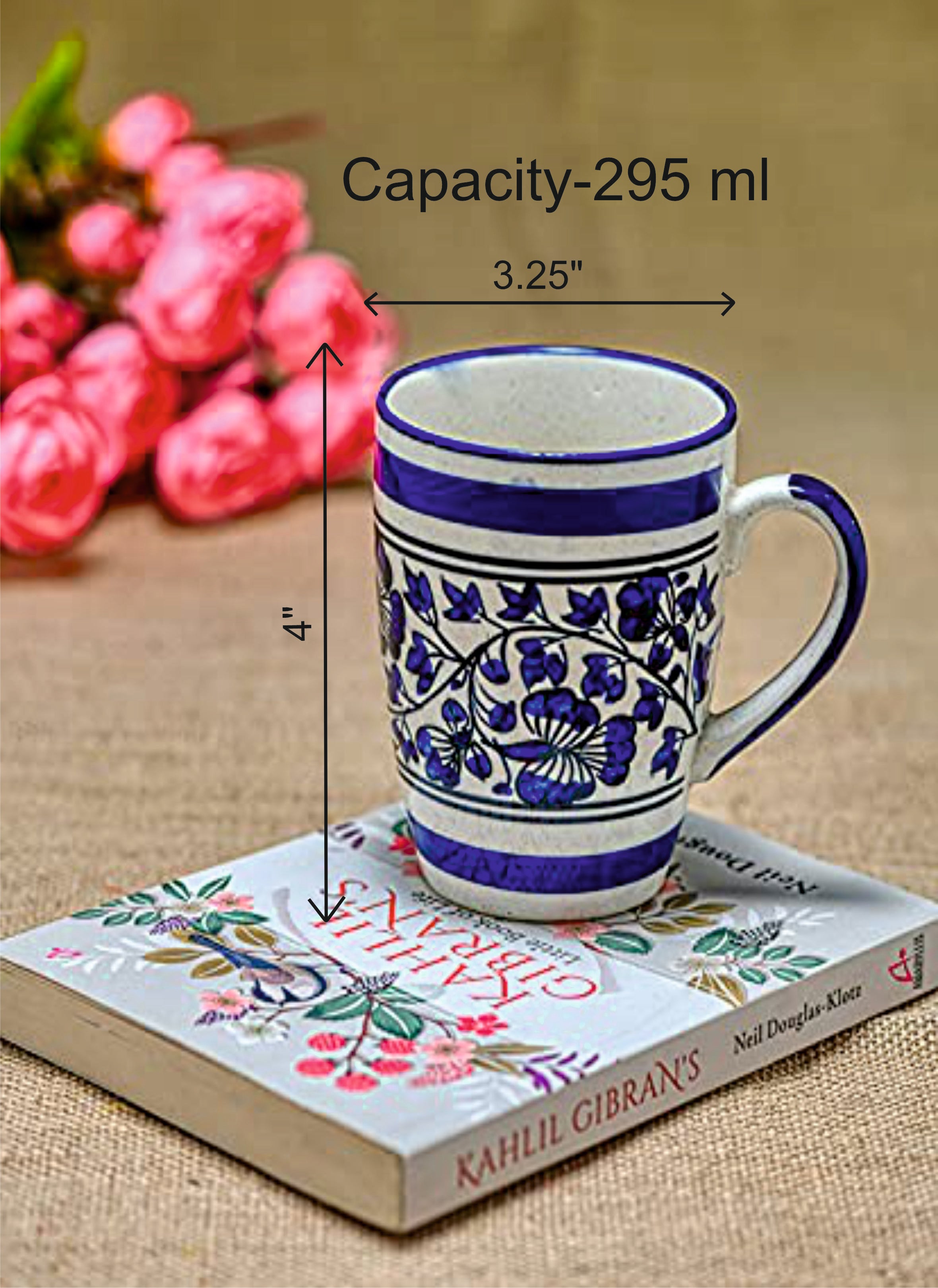Cobalt Frond – Hand Painted Ceramic Coffee Mug – 1 Pc
