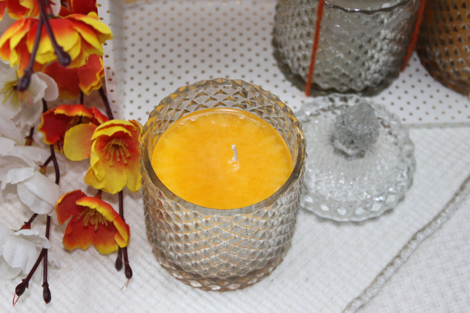 Crown Glass wax jar candle with glass lid -  pack of 3 - Orange