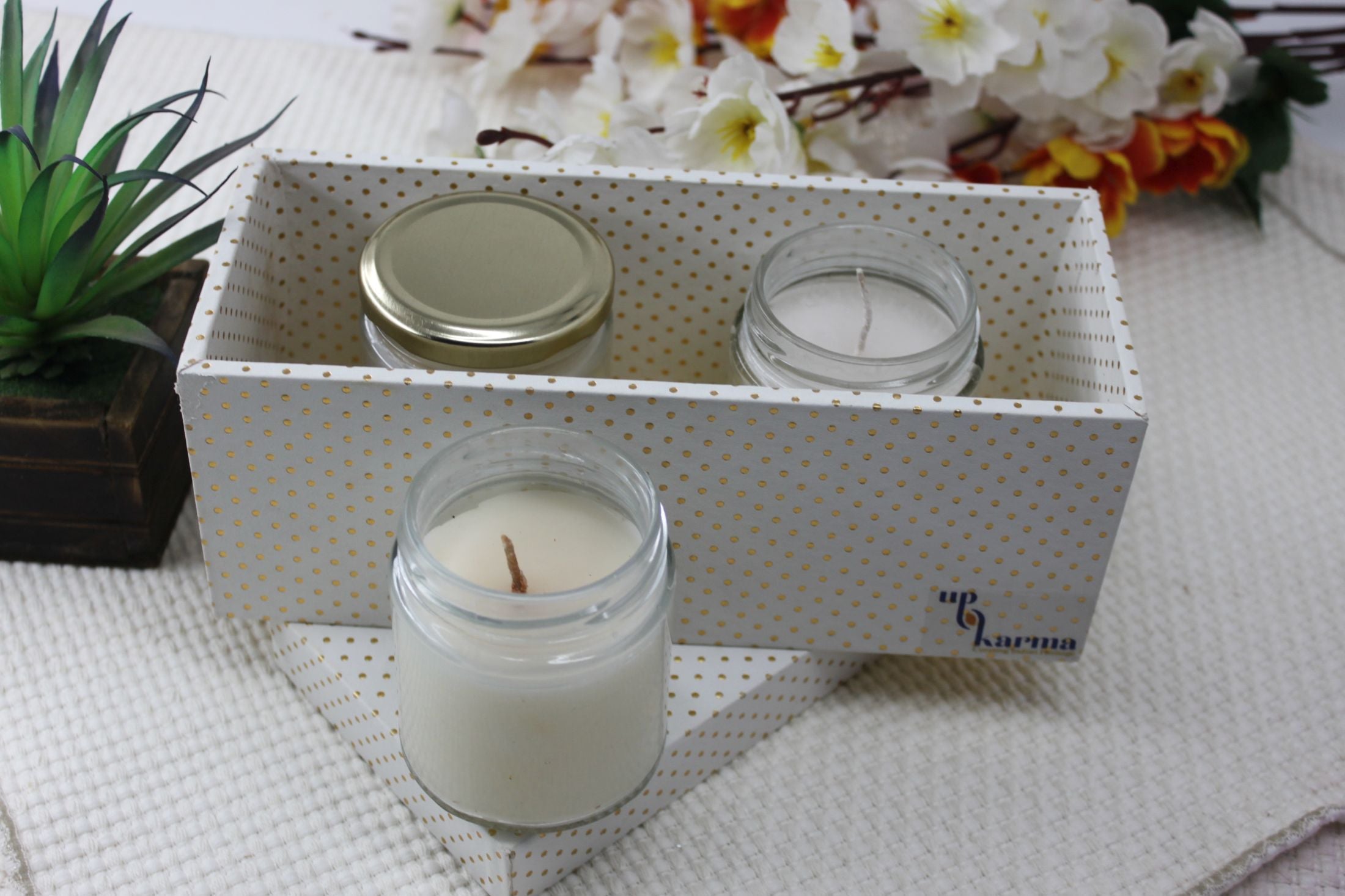 Ellen Glass Wax Candles – White Pack of 3
