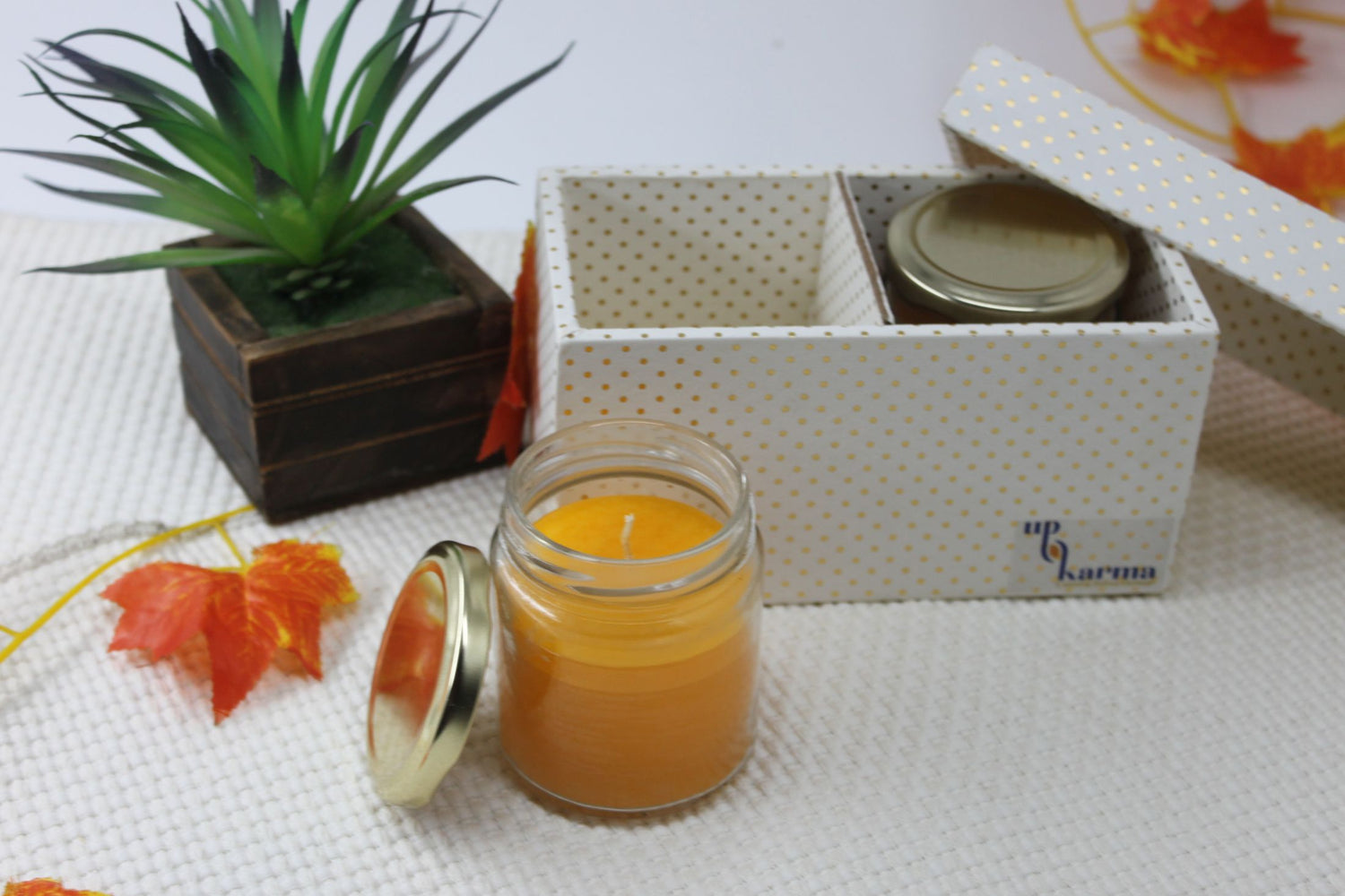 Ellen Glass Wax Candles - Orange - Pack of 2
