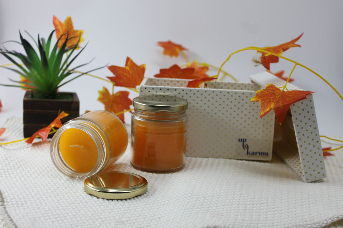 Ellen Glass Wax Candles - Orange - Pack of 2