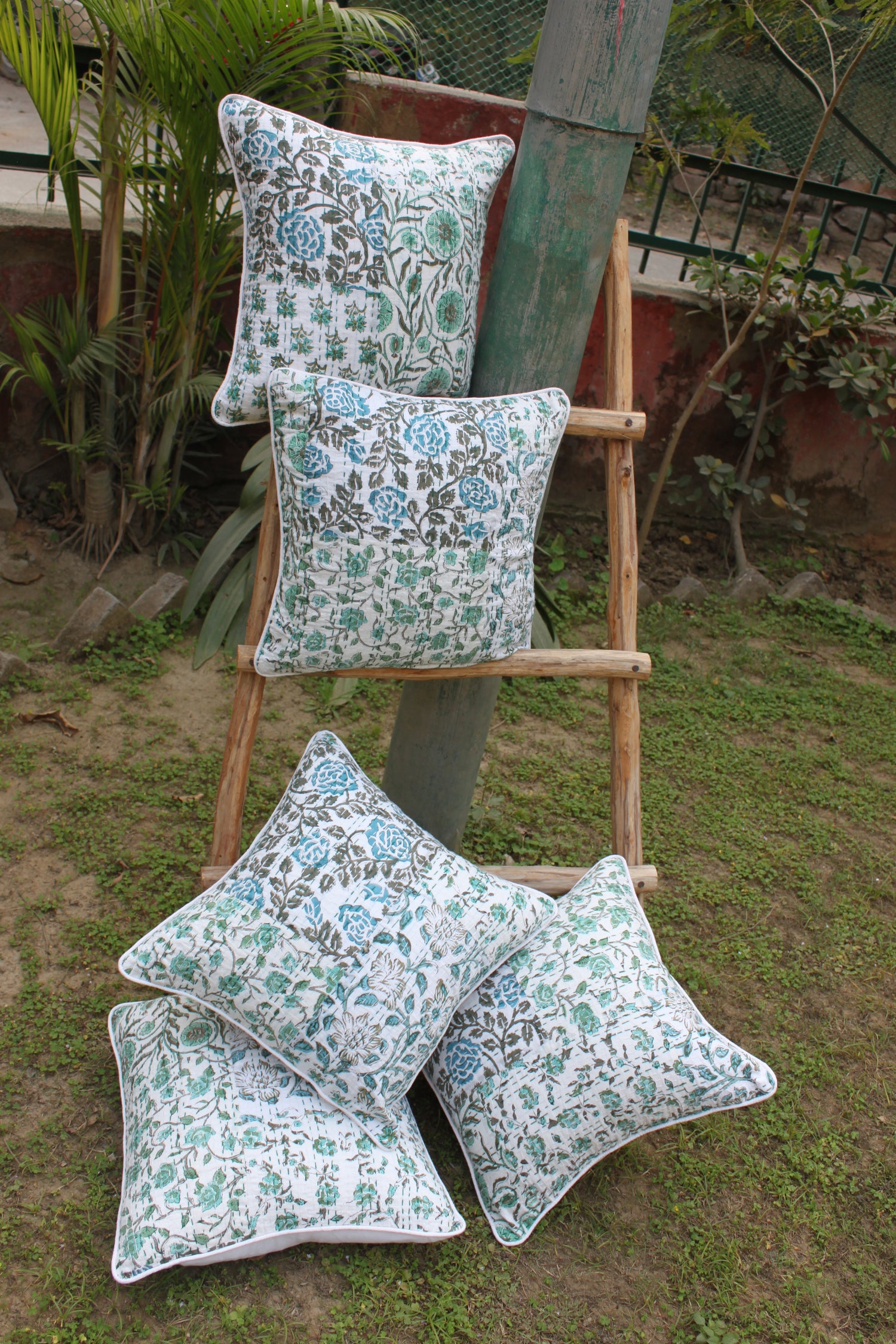 Mughal Garden Blue – Printed Cushion Cover (Set Of 5)