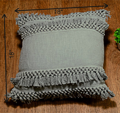 Blushing Fringes Pillow - 100% Cotton Slub with Decorative Fringes