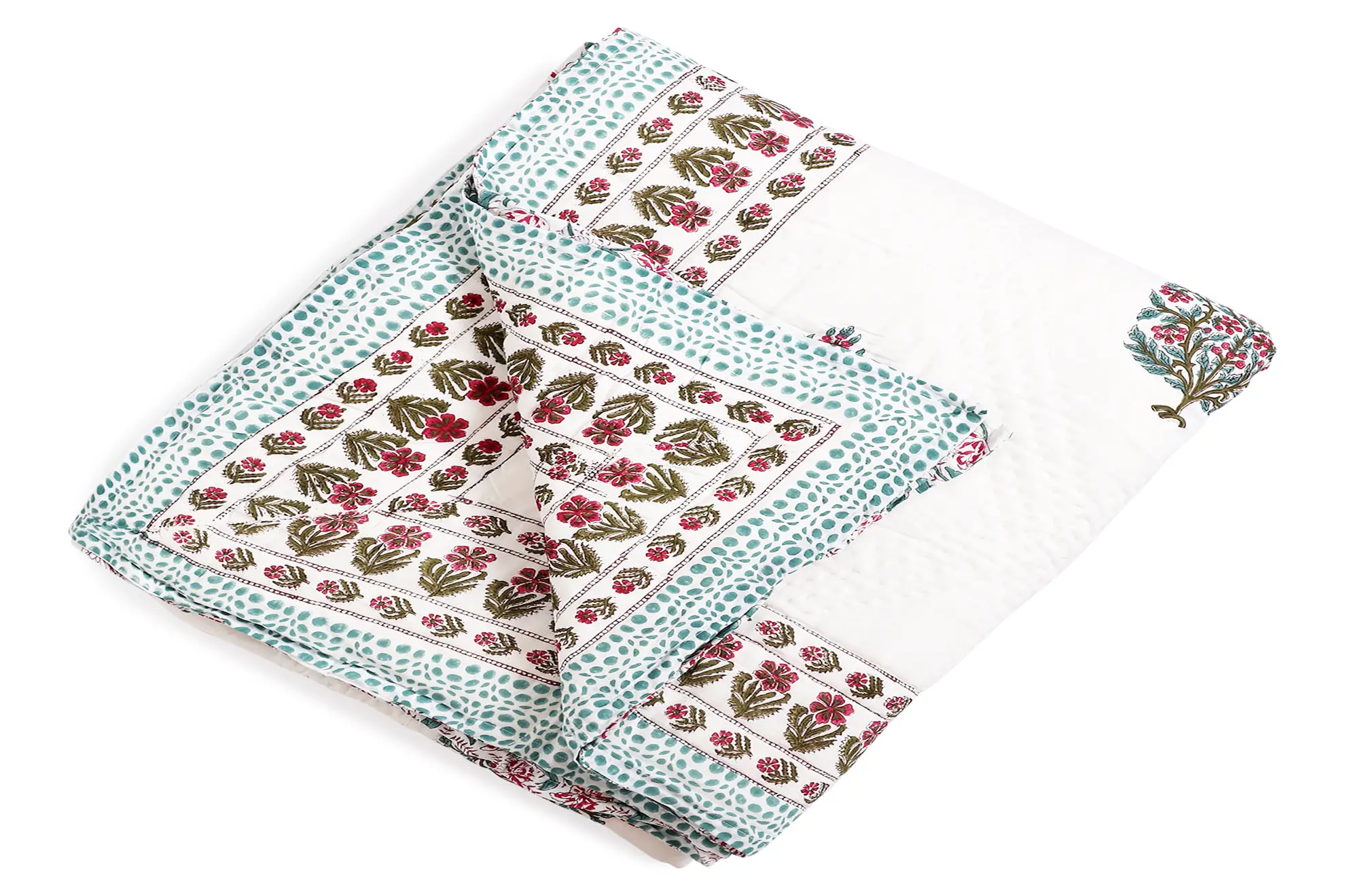 Gulnar Quilt Set – Hand Block Printed 100% Cotton Reversible Quilt