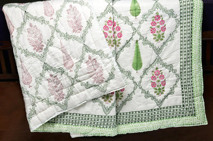 Udyana Quilt Set – Hand Block Printed 100% Cotton Reversible Quilt